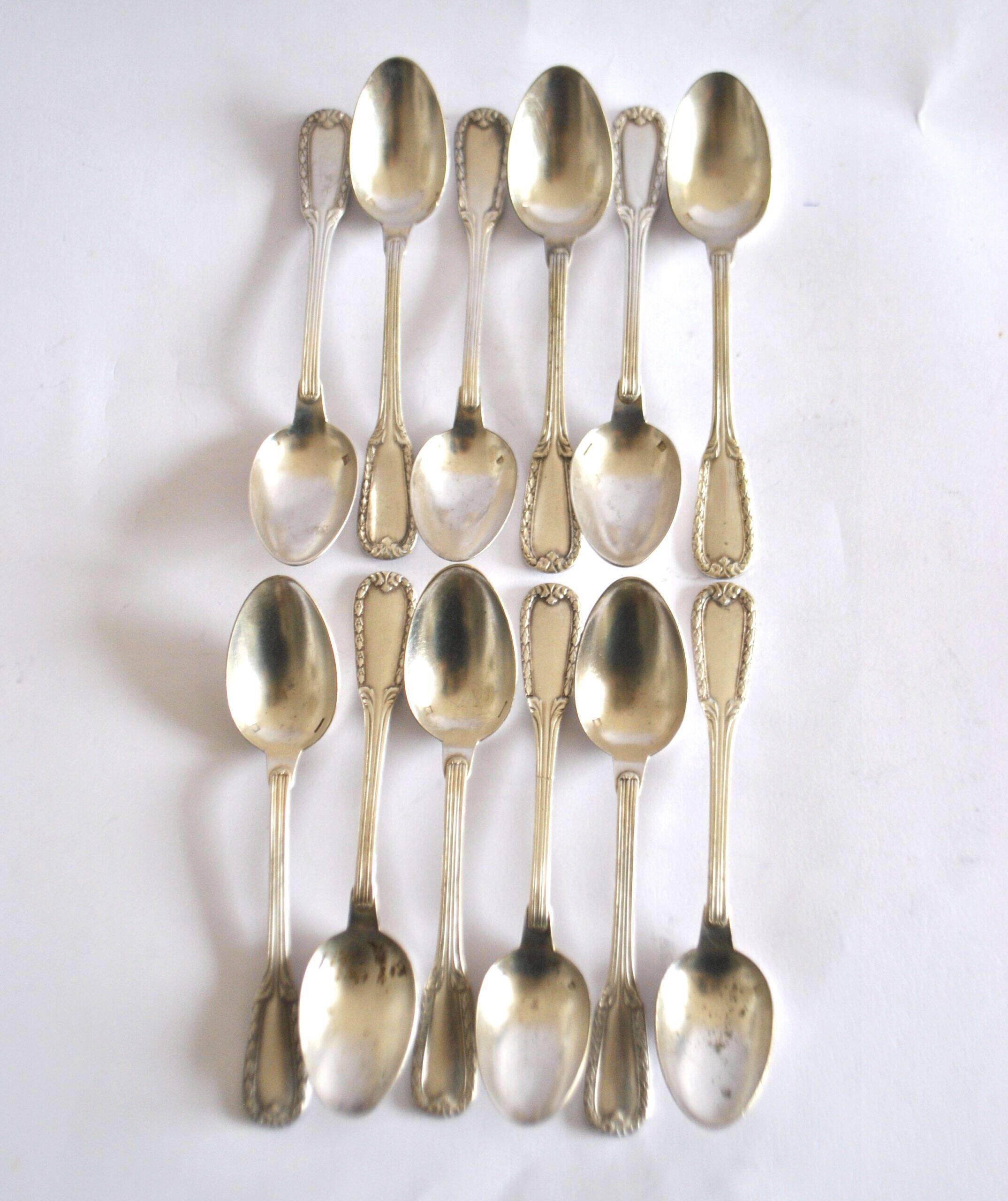 Lot of 12 classic silver-plated metal teaspoons 1900 Silversmith BOULENGER