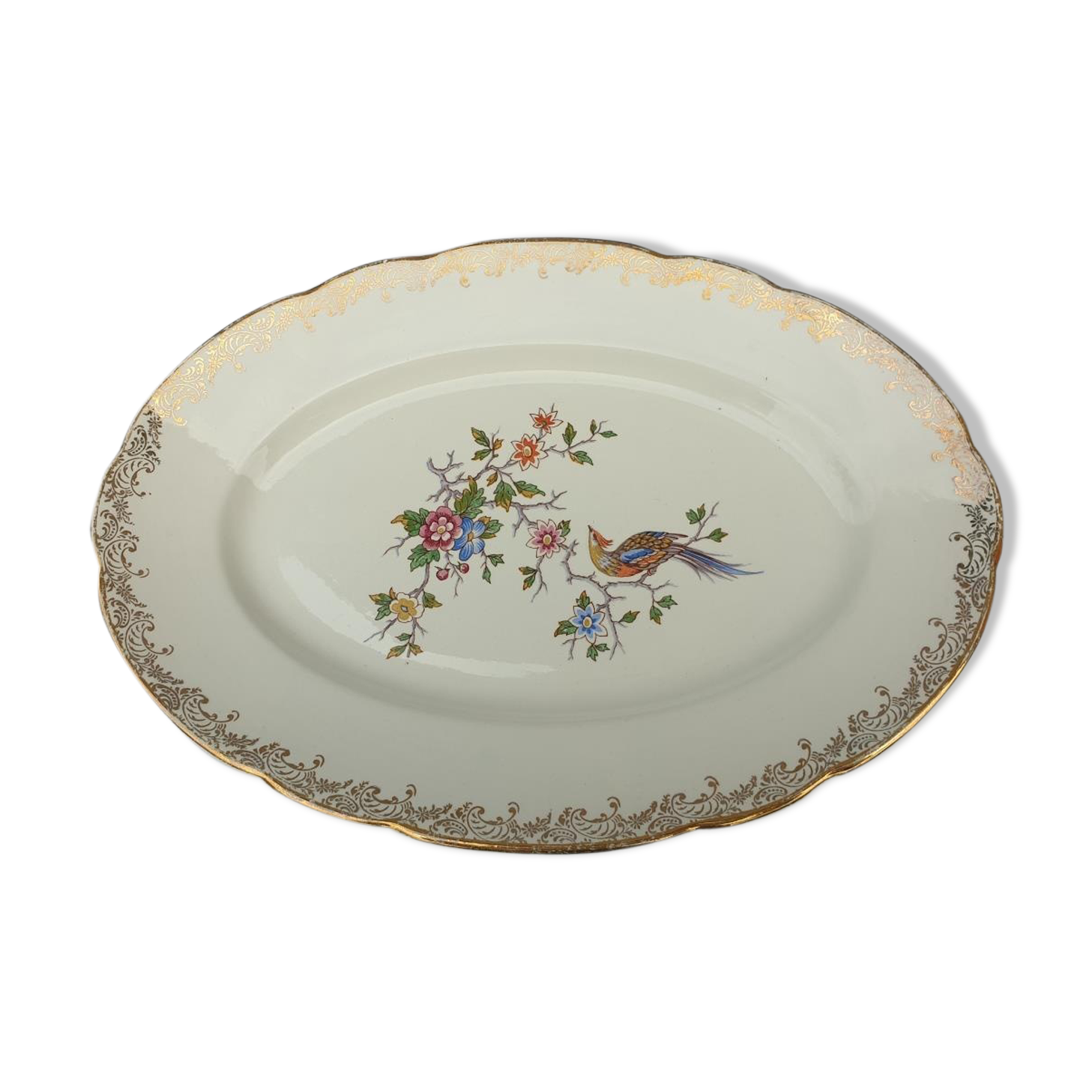 Vintage oval bird bird adorned Opalor dish