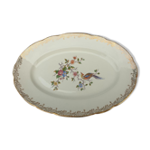 Plat ovale vintage oiseau de paradis dorure Opalor