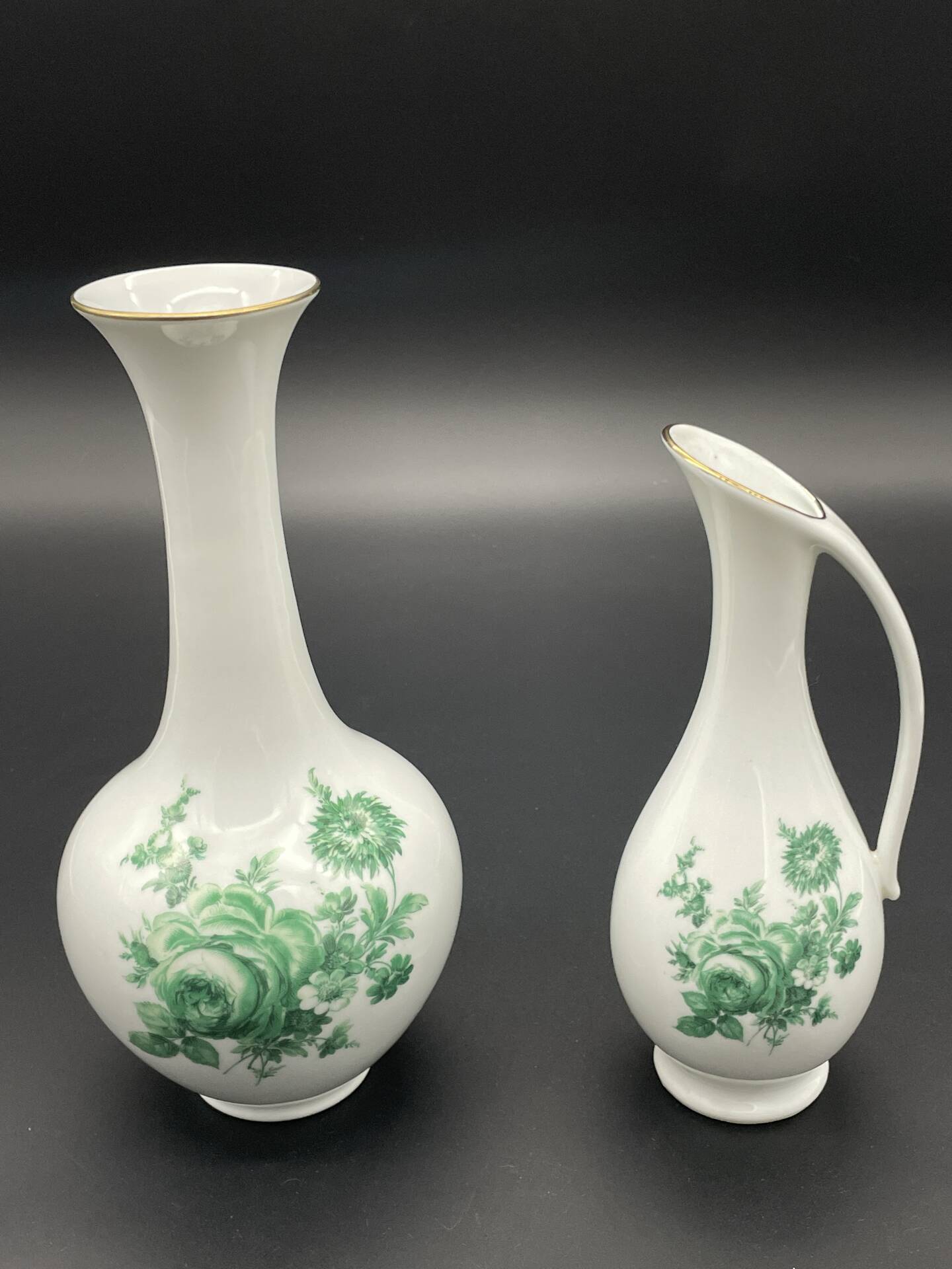 Large vase Royal Porcelain Bavaria with green flowers, 1960s.