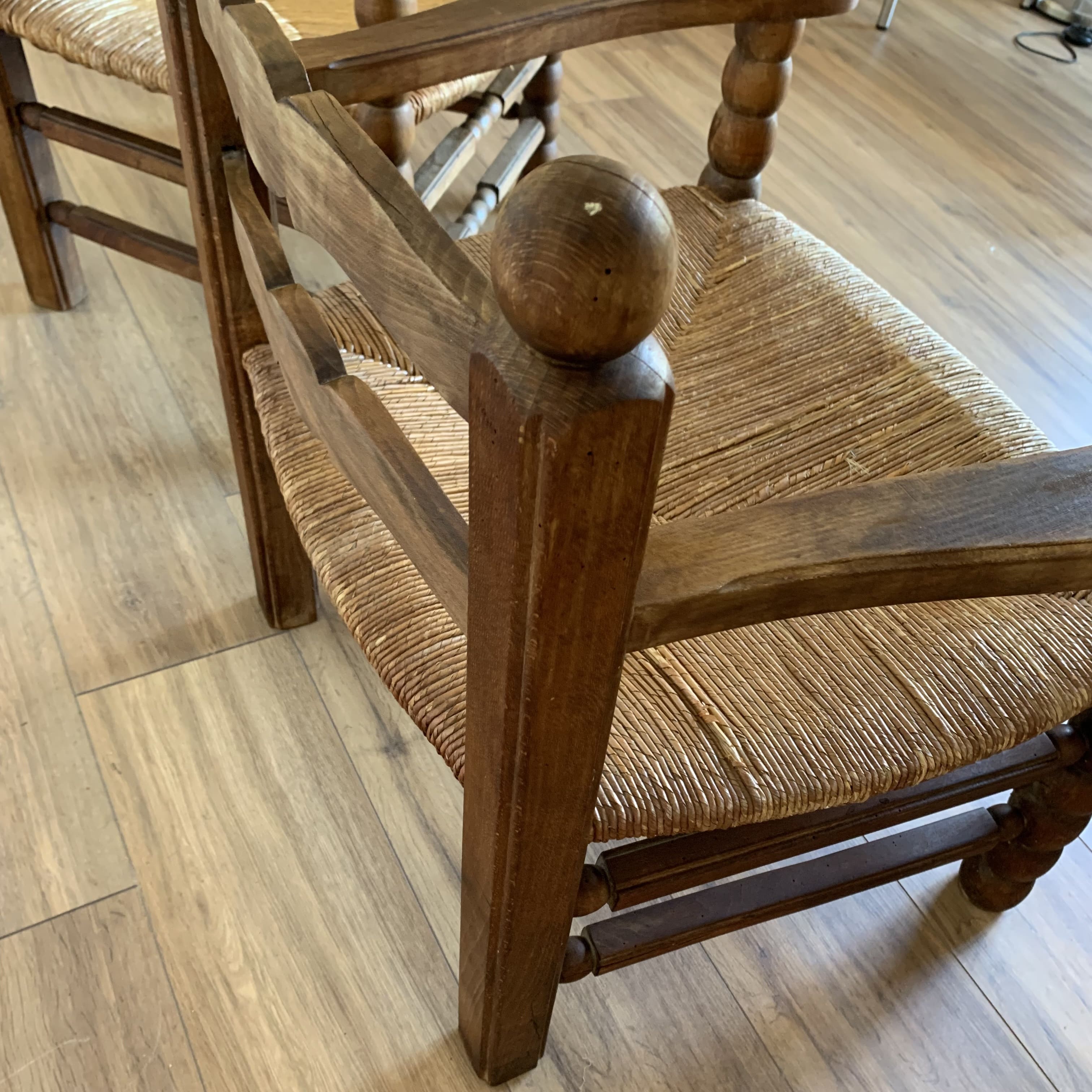 2 mulched armchairs in turned wood
