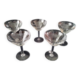 5 Vintage glass champagne coupes with engraved decoration
