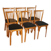 6 BAUMANN N°12 chairs in black skai and light beech