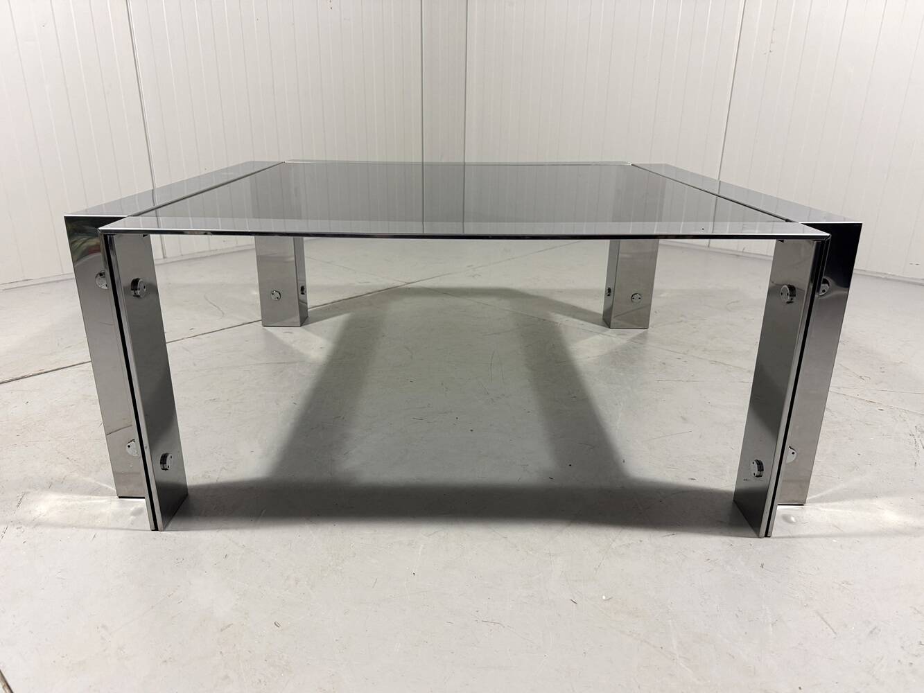 Chrome plated & smoked glass low coffee table 1960’s