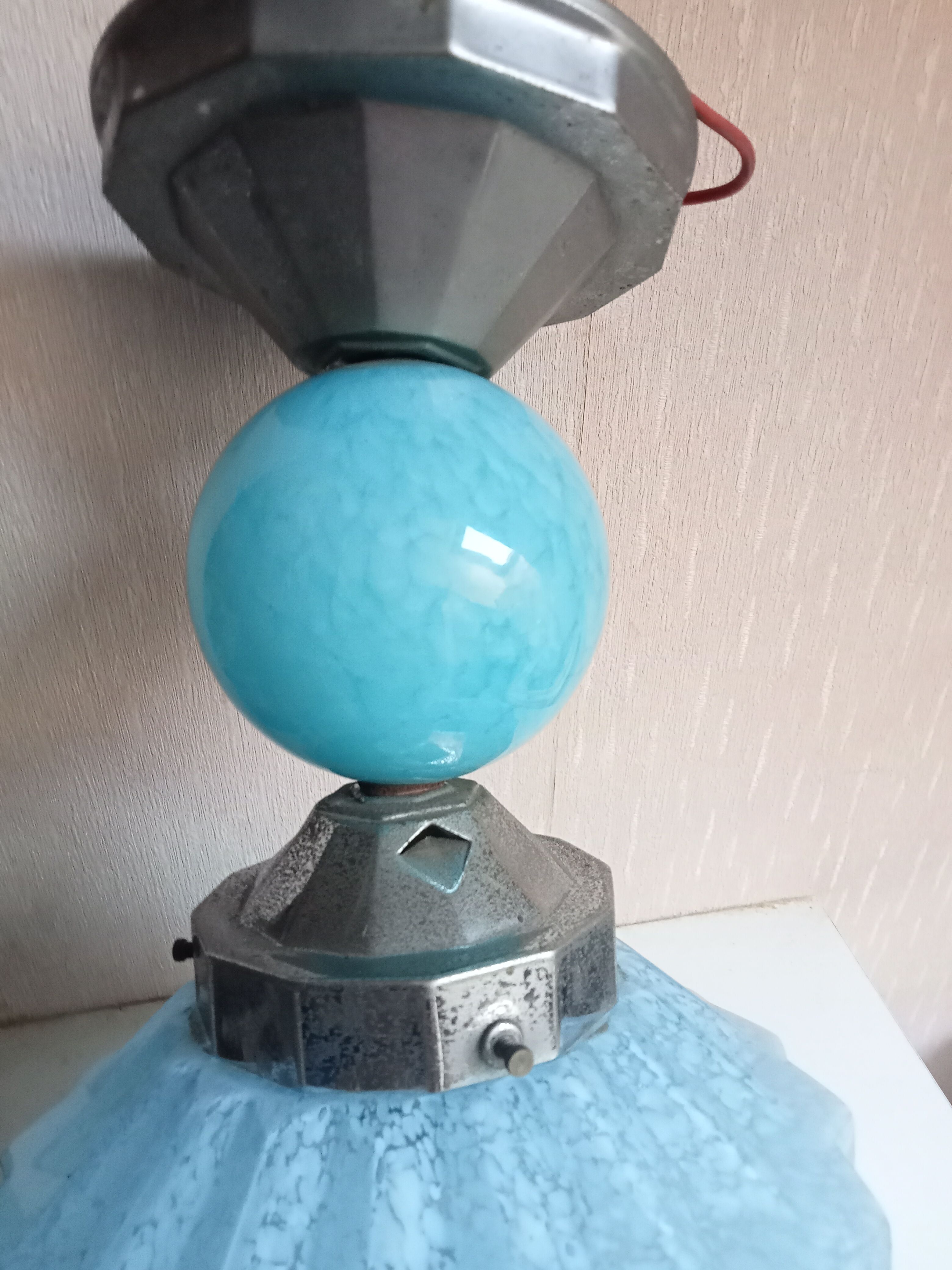 Lamp skyscraper opaline blue art deco 1920 height 35 cm diameter 18 cm