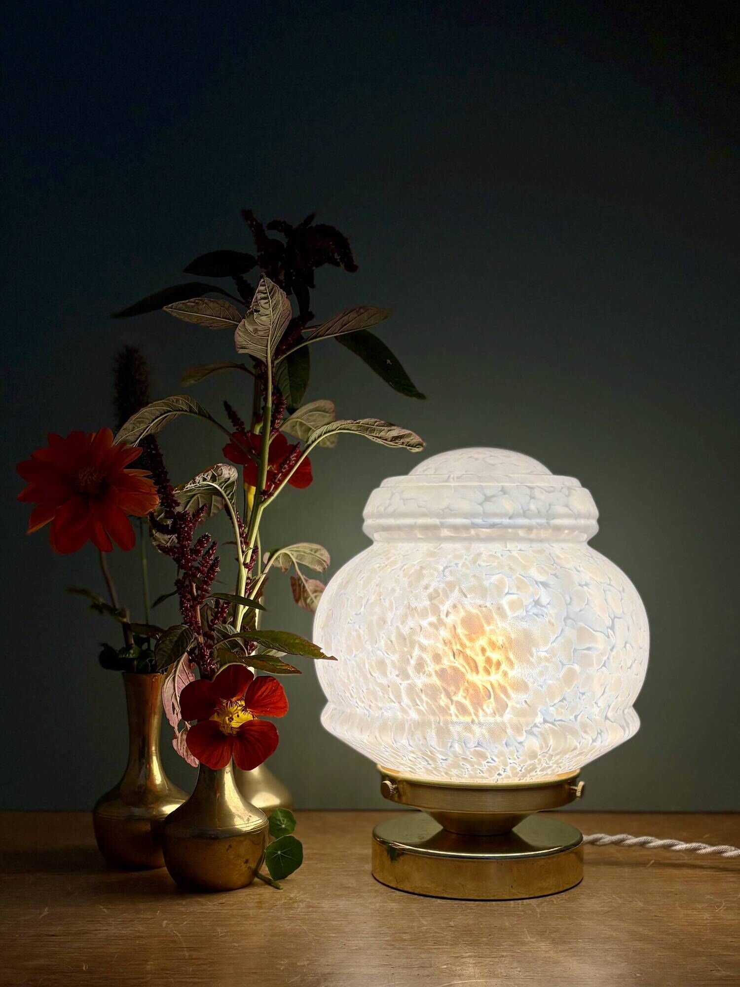 Vintage Art Deco globe table lamp in white Clichy glass