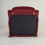 1960s, Danish armchair, red furniture velour, beech wood legs.