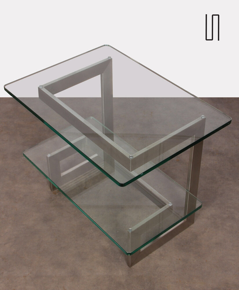Vintage metal and glass console by Paul Legeard, 1970
