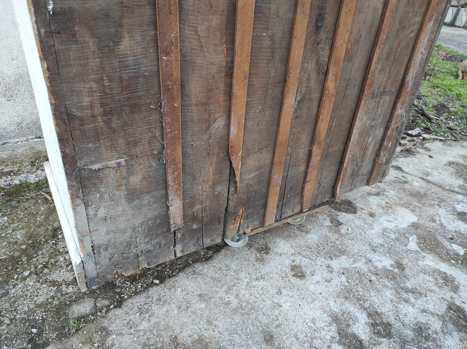 Old rustic Parisian wardrobe patinated in oak and fir