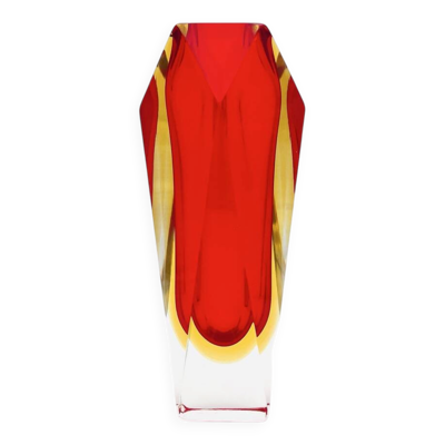 Vase Flavio Poli pour Seguso - Sommerso - Murano rouge et jaune