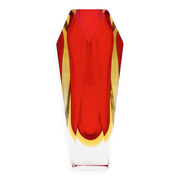 Vase Flavio Poli pour Seguso - Sommerso - Murano rouge et jaune