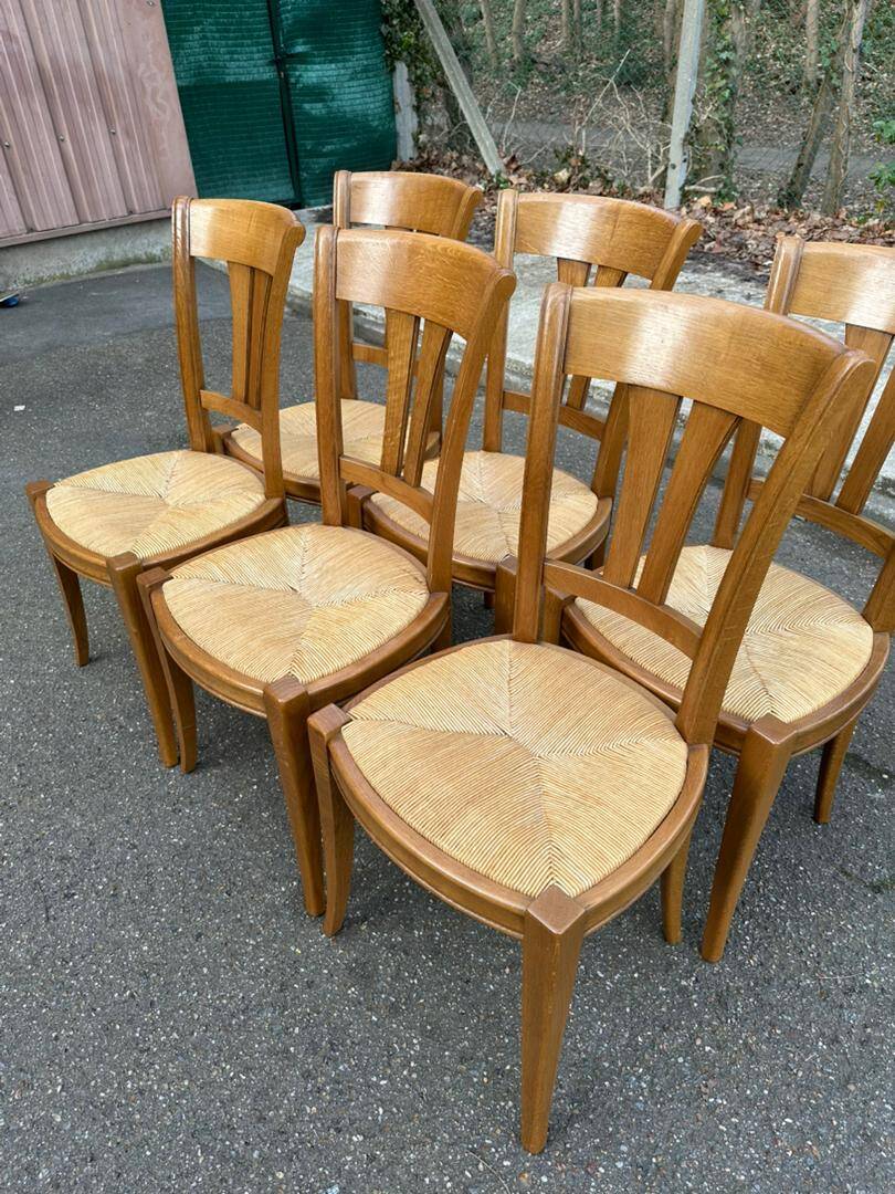 6 Louis XVI Directoire style chairs from the 20th century with rush seats.