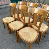 6 Louis XVI Directoire style chairs from the 20th century with rush seats.