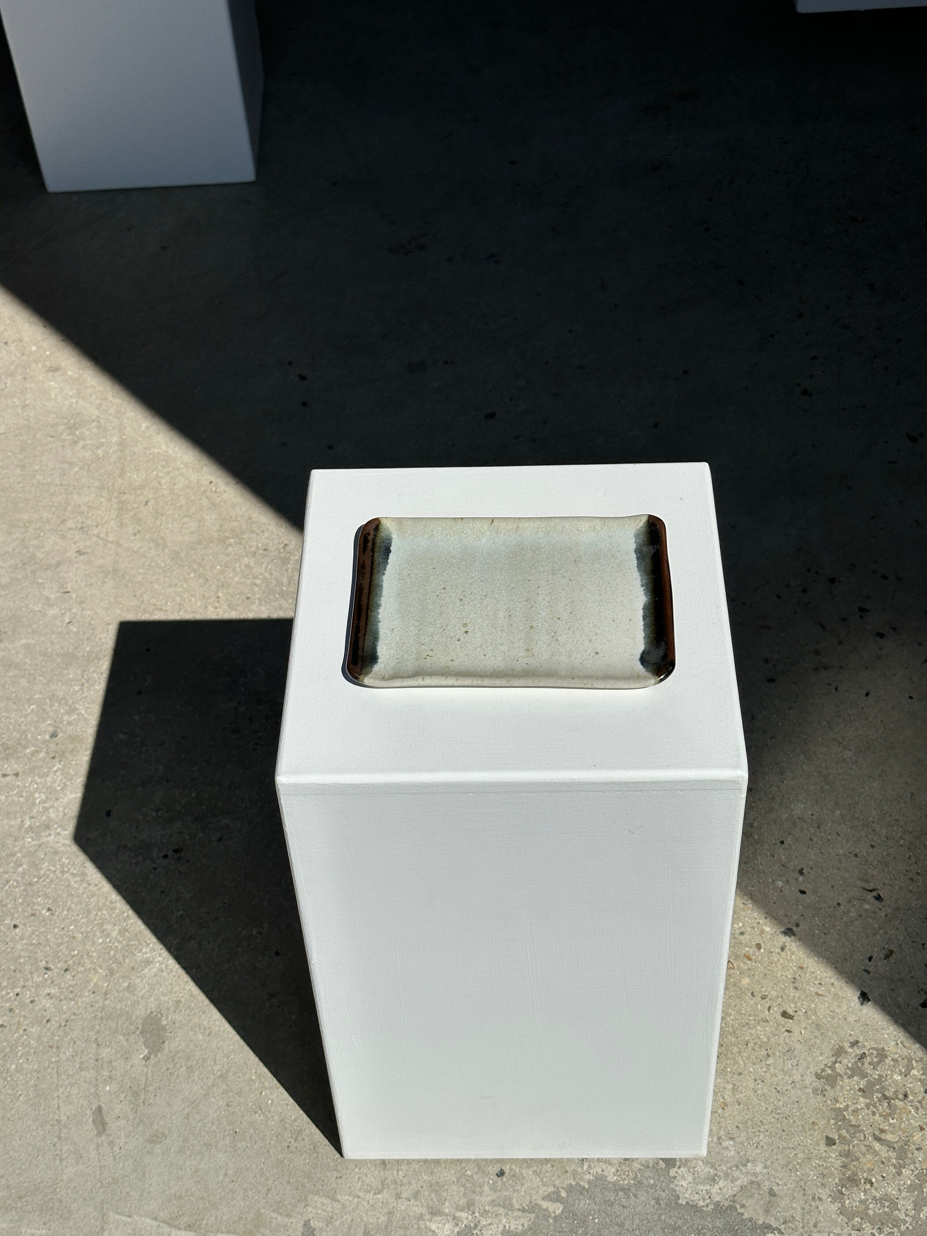 Trio of small rectangular serving dishes white and black Indonesian ceramic 21x16