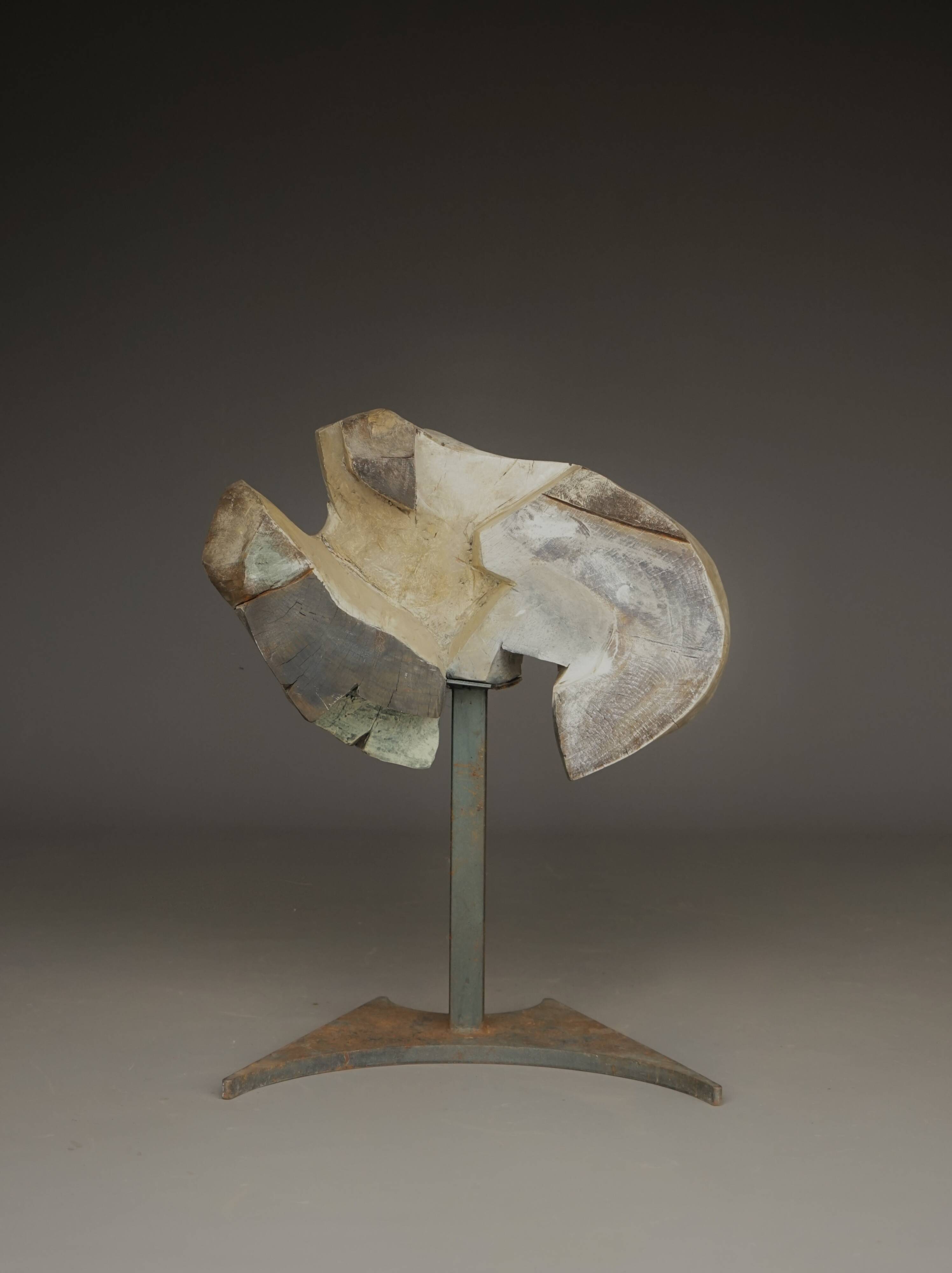 Sculpture abstraite brutaliste en bois et métal sculptés, années 1970