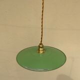 Suspension in green and white enamelled sheet metal socket brass golden threads