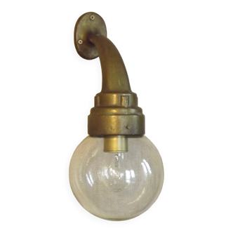 Old French Heavy Cast Bronze Marine Nautical Wall Light Glass Ball Shade 5101