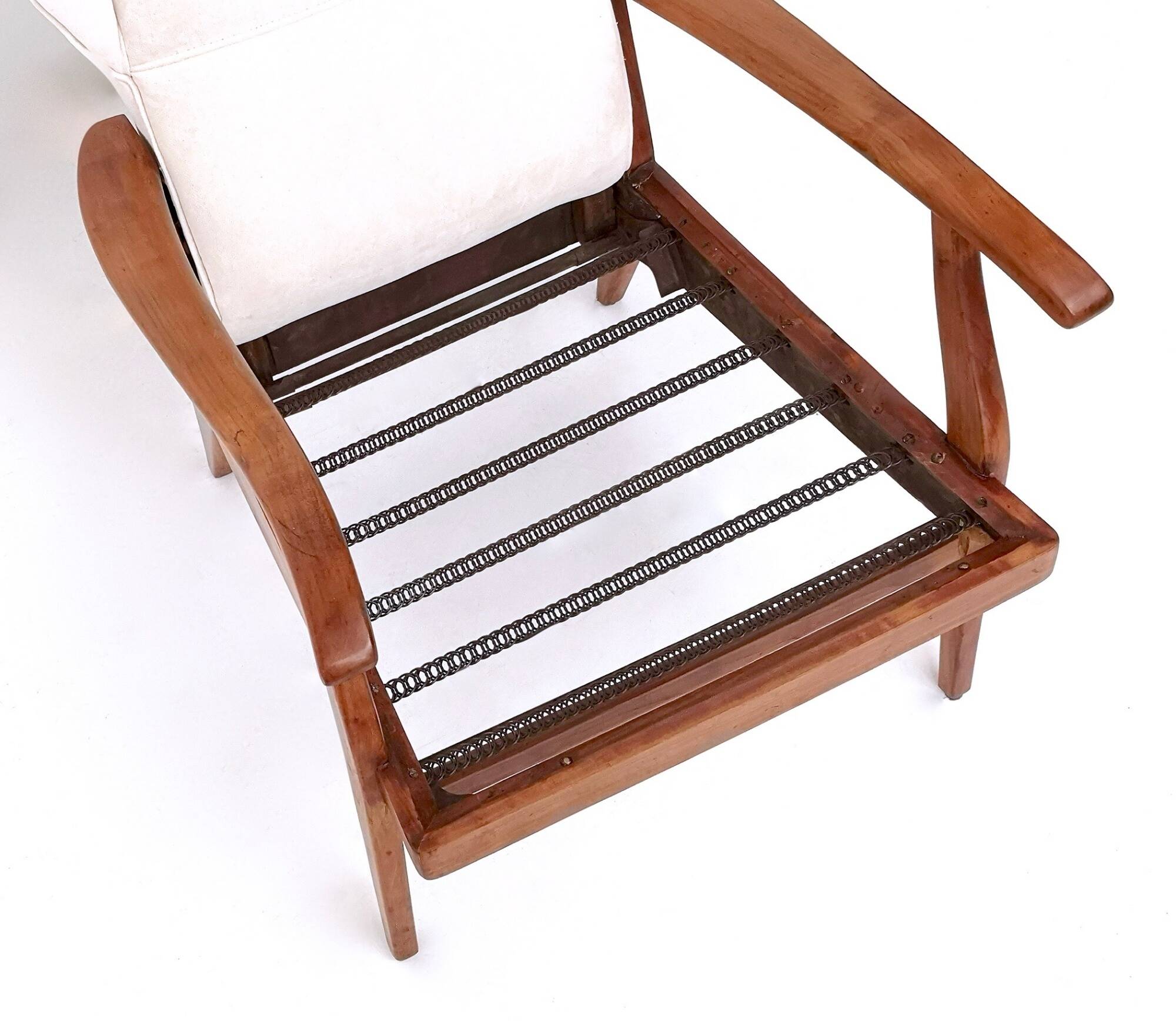 Reclining Armchair with Cherry Frame and White Velvet Upholstery, Italy