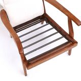 Reclining Armchair with Cherry Frame and White Velvet Upholstery, Italy