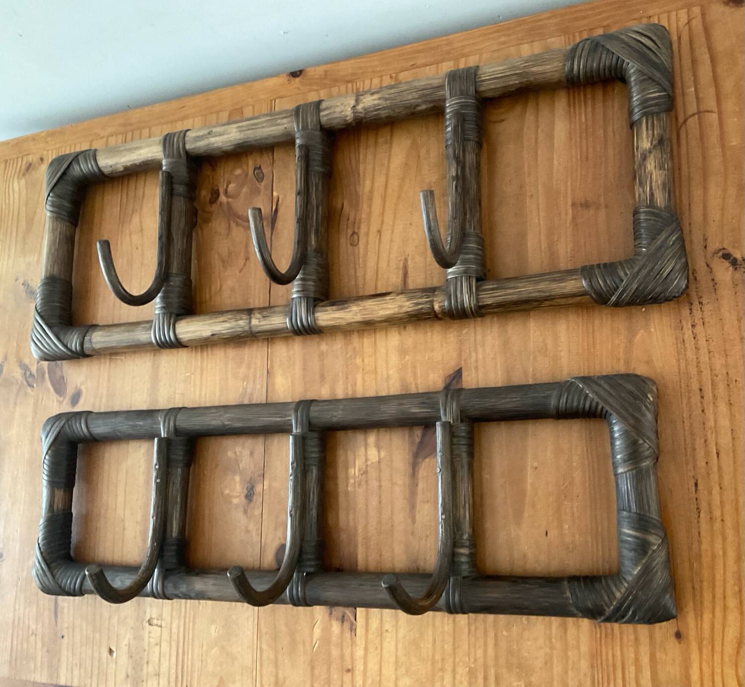 Pair of rattan coat racks from the 60s and 70s