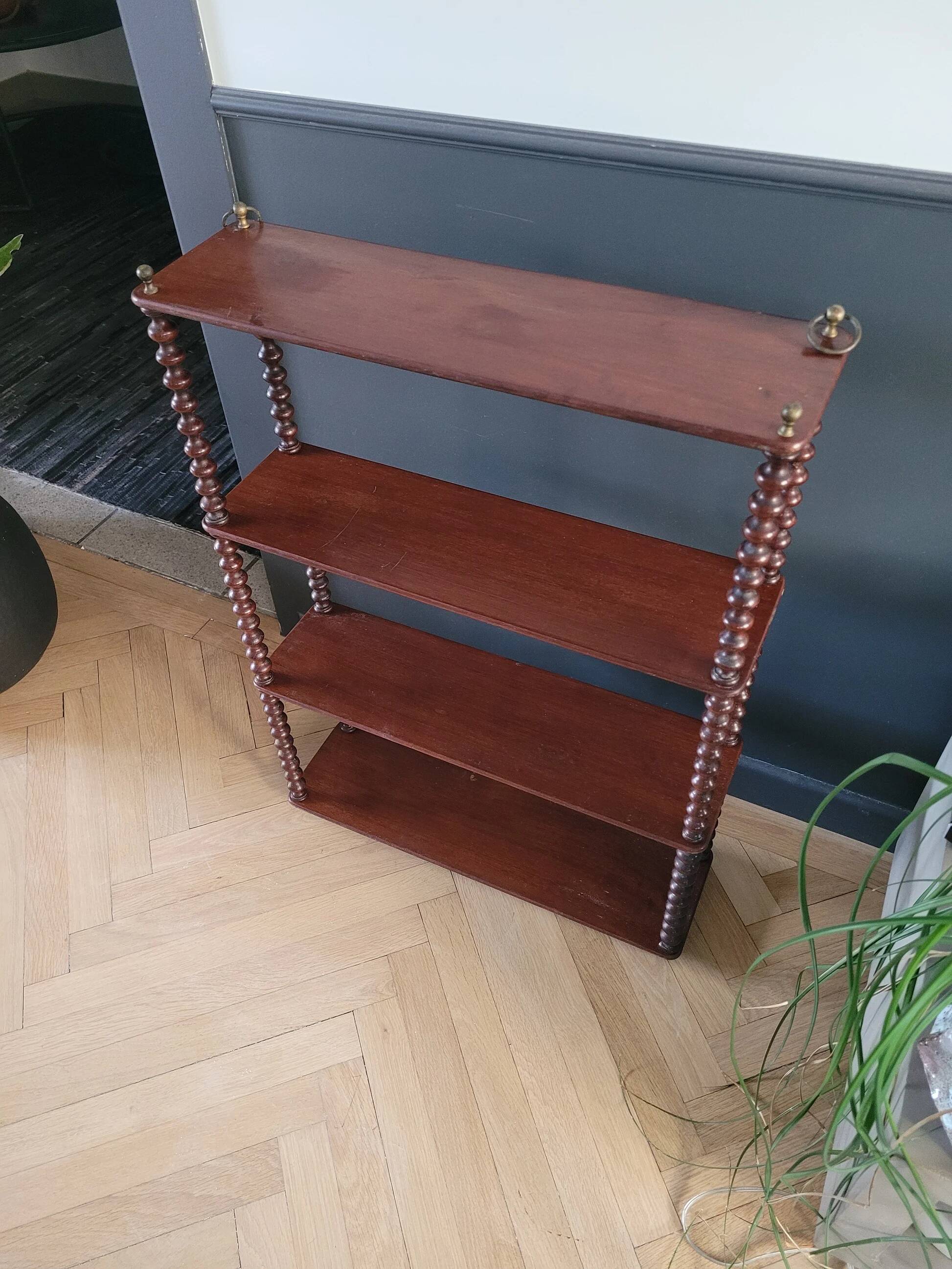 Mahogany "bobbin turned" beaded wood shelf