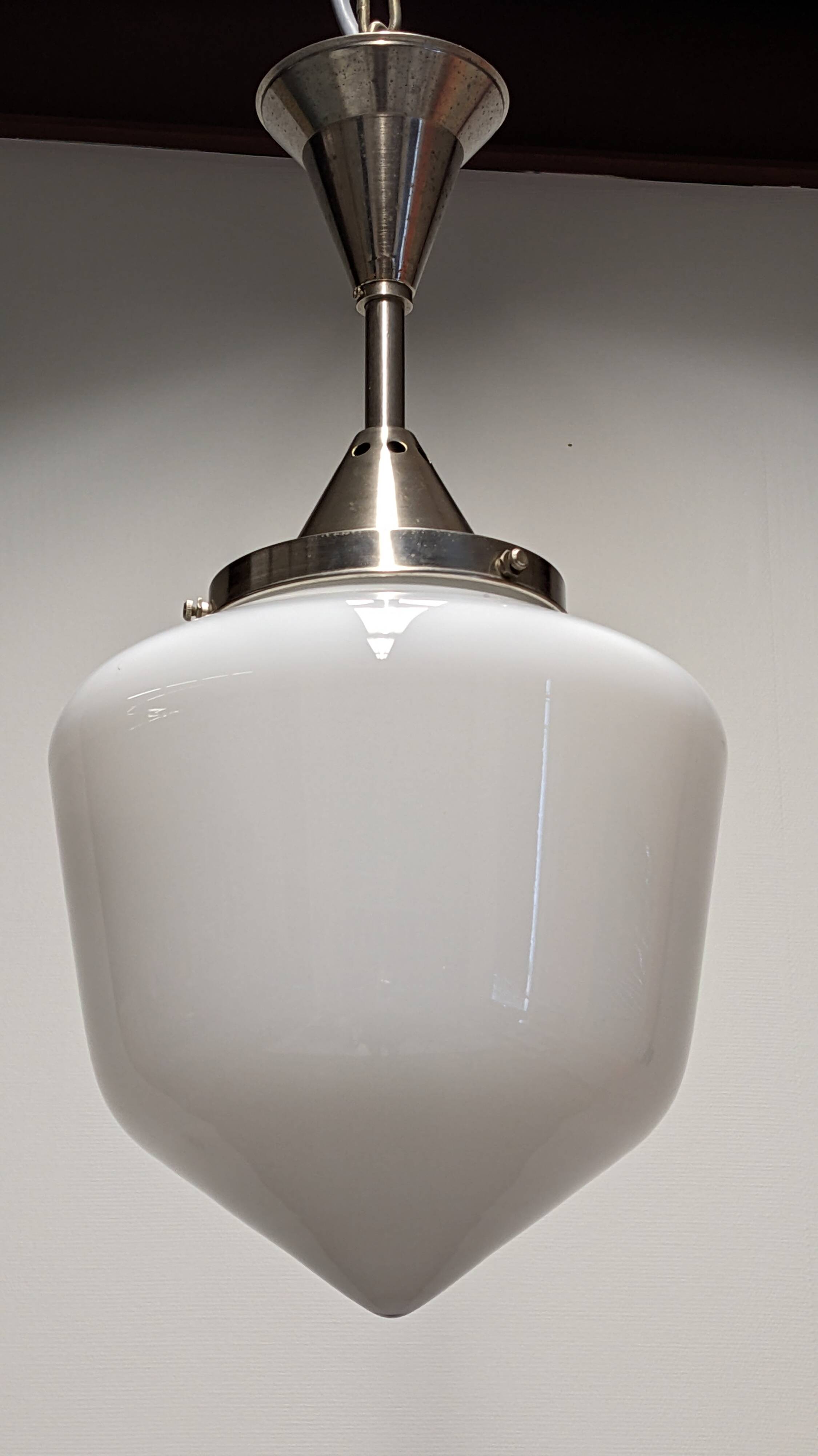 XL Art Deco suspension in white opaline, France circa 1920