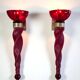 Pair of 62 cm murano torchere wall lights in red tinted glass and brass