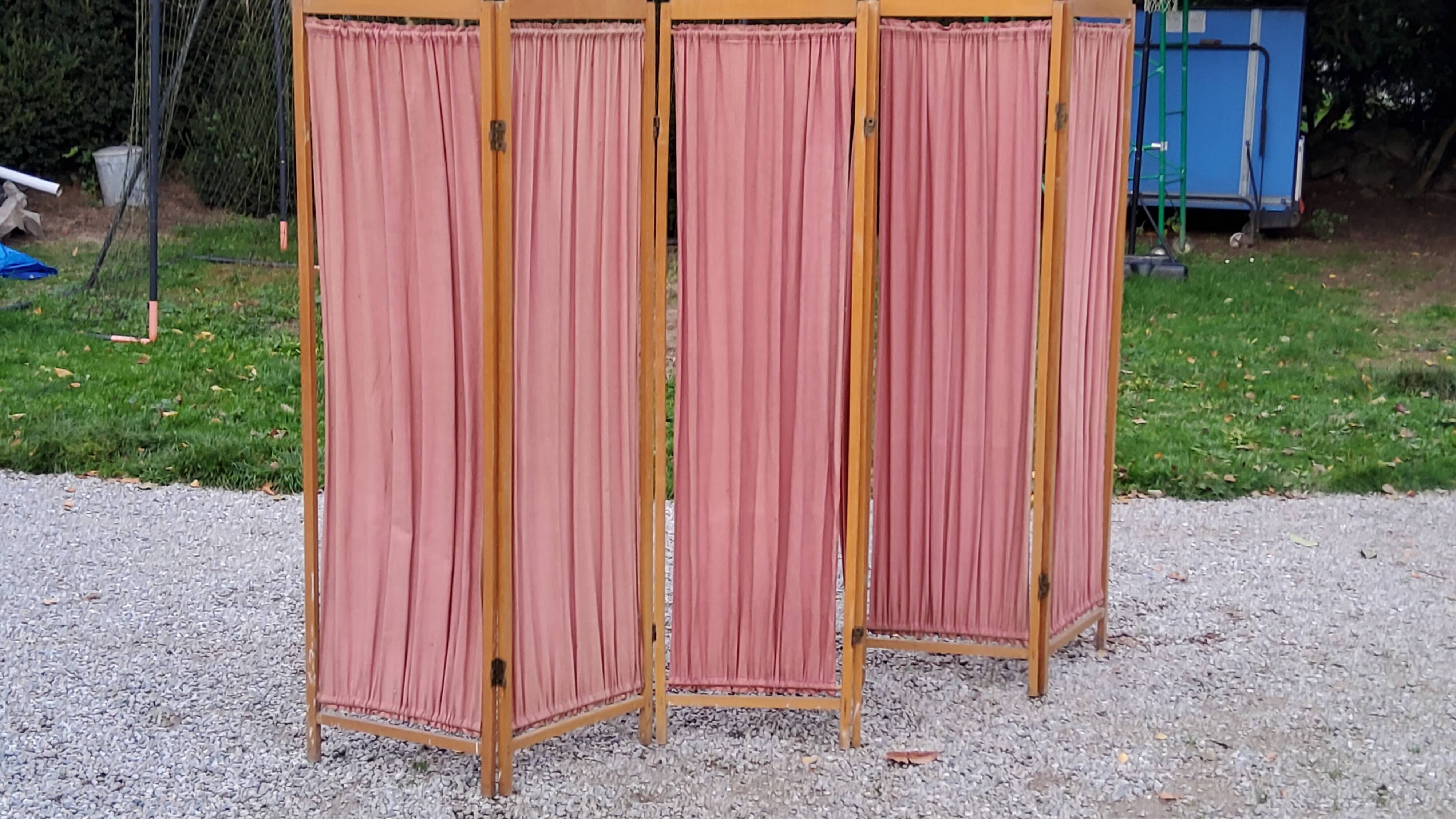 Art Deco screen 6 leaves in beech and fabrics of the 30s