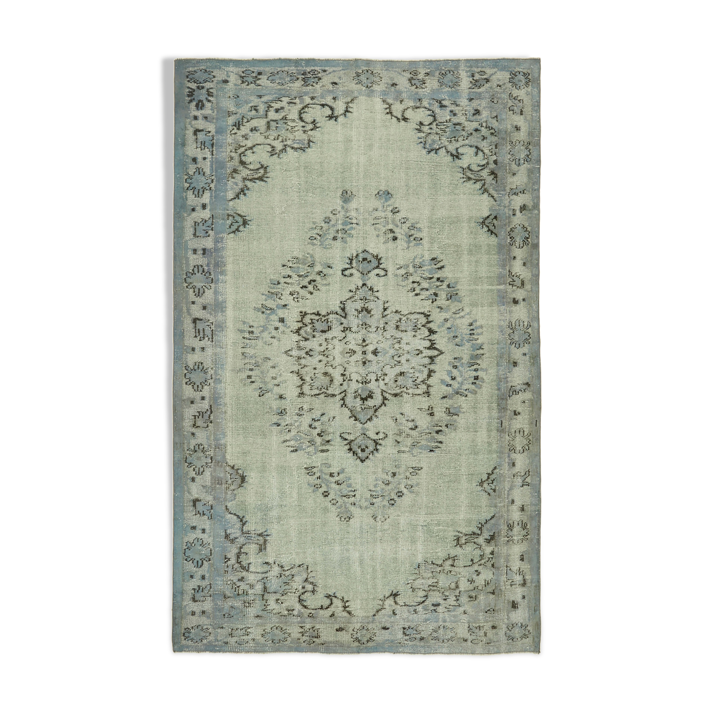 Handmade distressed anatolian 1980s 169 cm x 269 cm blue rug