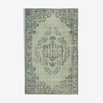 Handmade distressed anatolian 1980s 169 cm x 269 cm blue rug