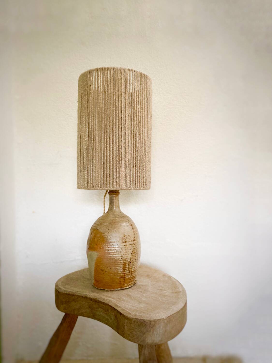 Large sandstone and rope lamp