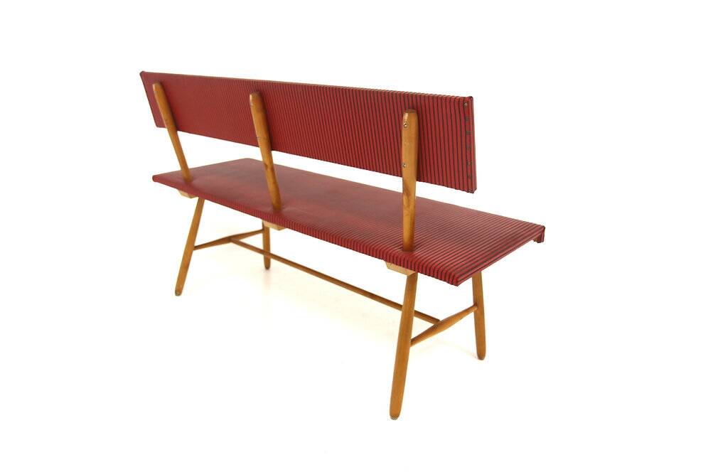 Scandinavian bench in imitation leather, Sweden, 1950