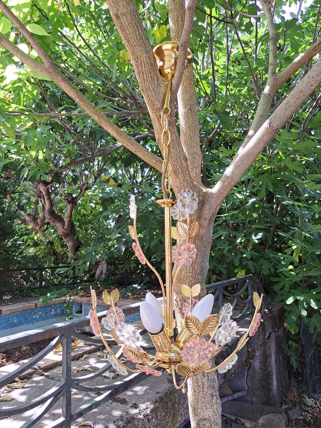 Glass flower chandelier 80s