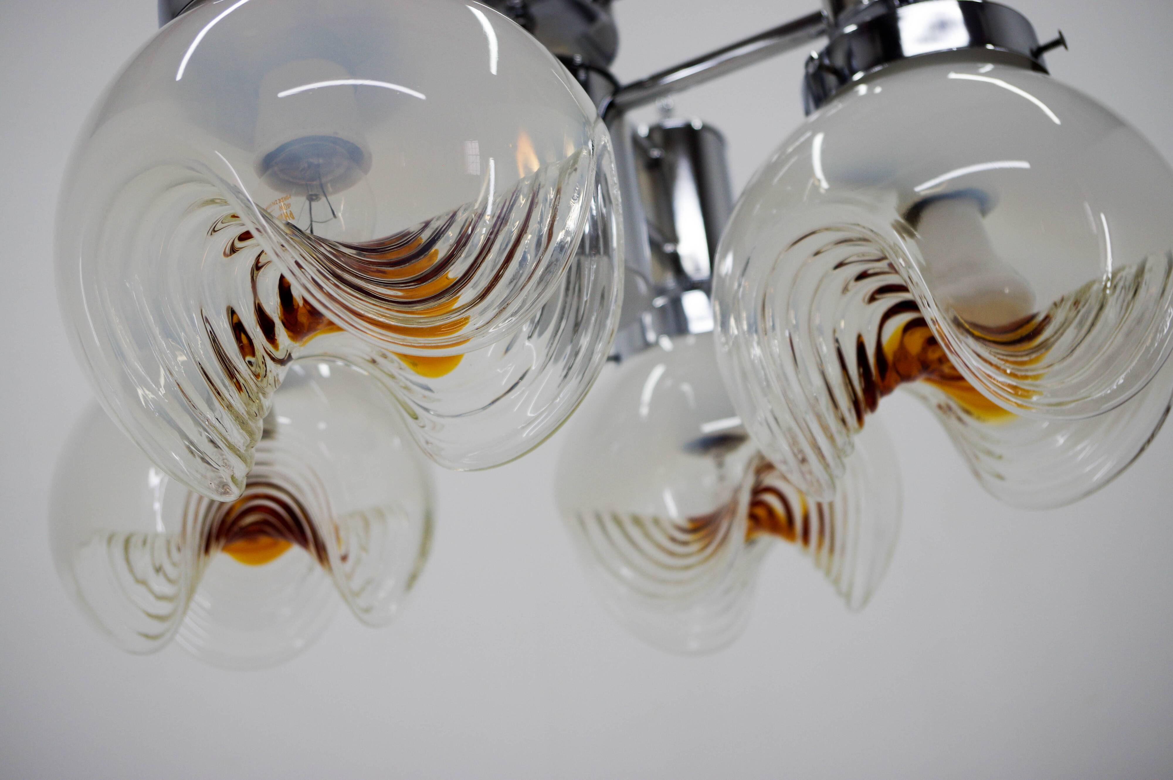Murano Glass & Chrome Chandelier, Italy, 1970s