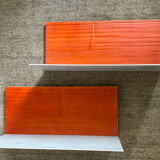 Pair of contemporary wall shelves in steel and stained wood