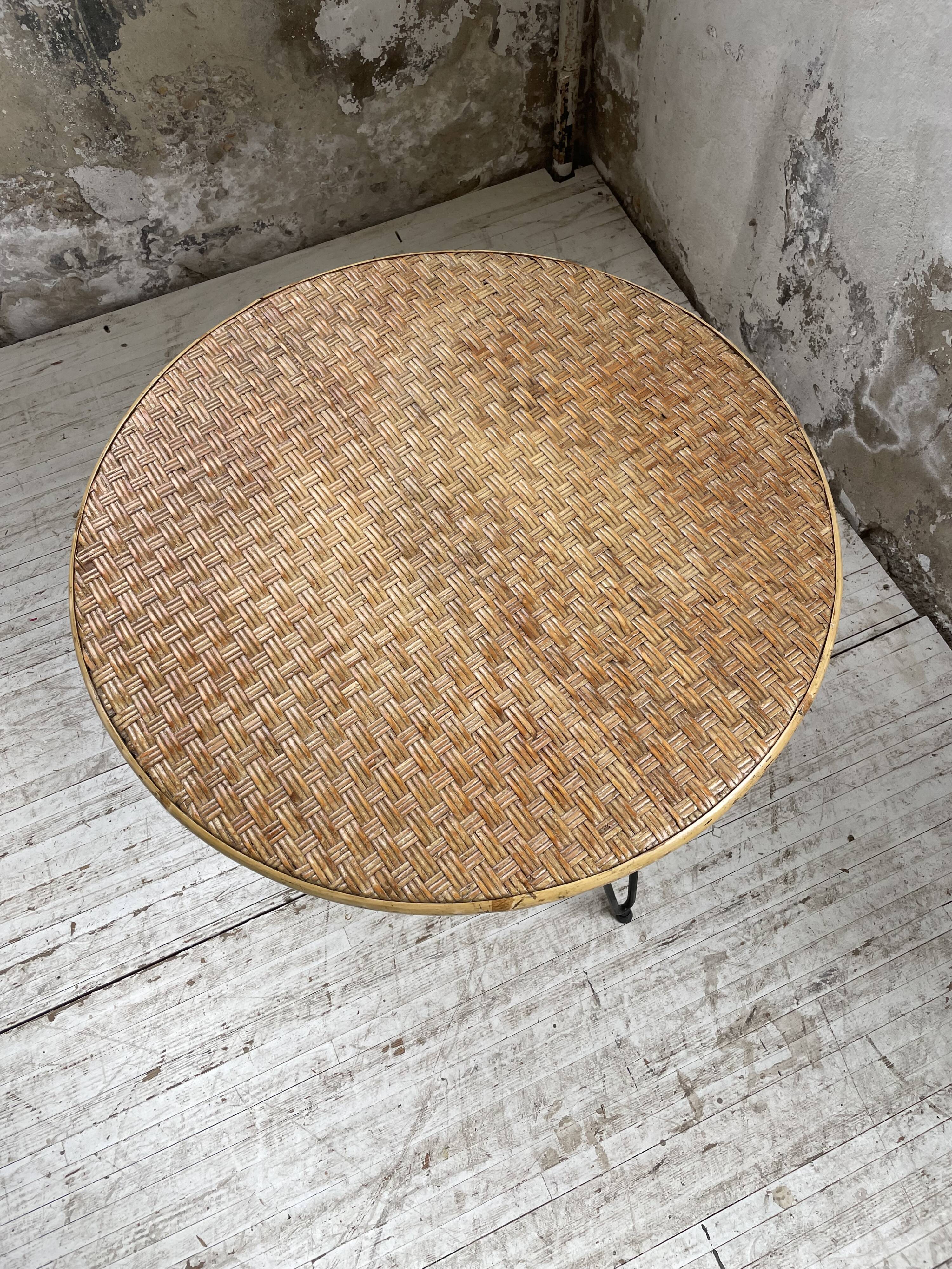 Wicker and metal coffee table from the 1950s