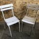 Pair Old Garden Chair Metal Structure + Vintage White Wood Slats