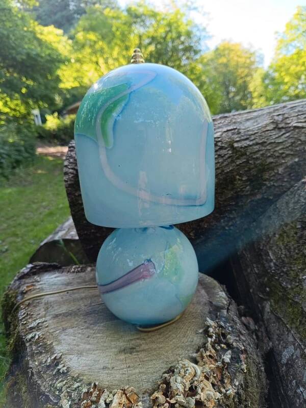 Lampe champignon en verre bleu, années 60