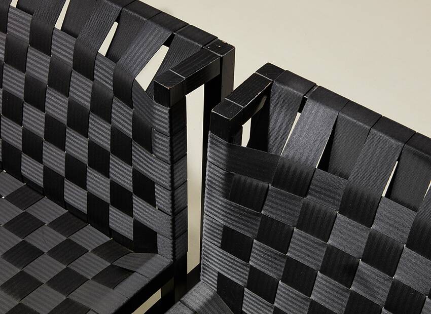 Gijs bakker Pair of Seatbelt Lounge Chairs + Side Table for Castelijn 1978