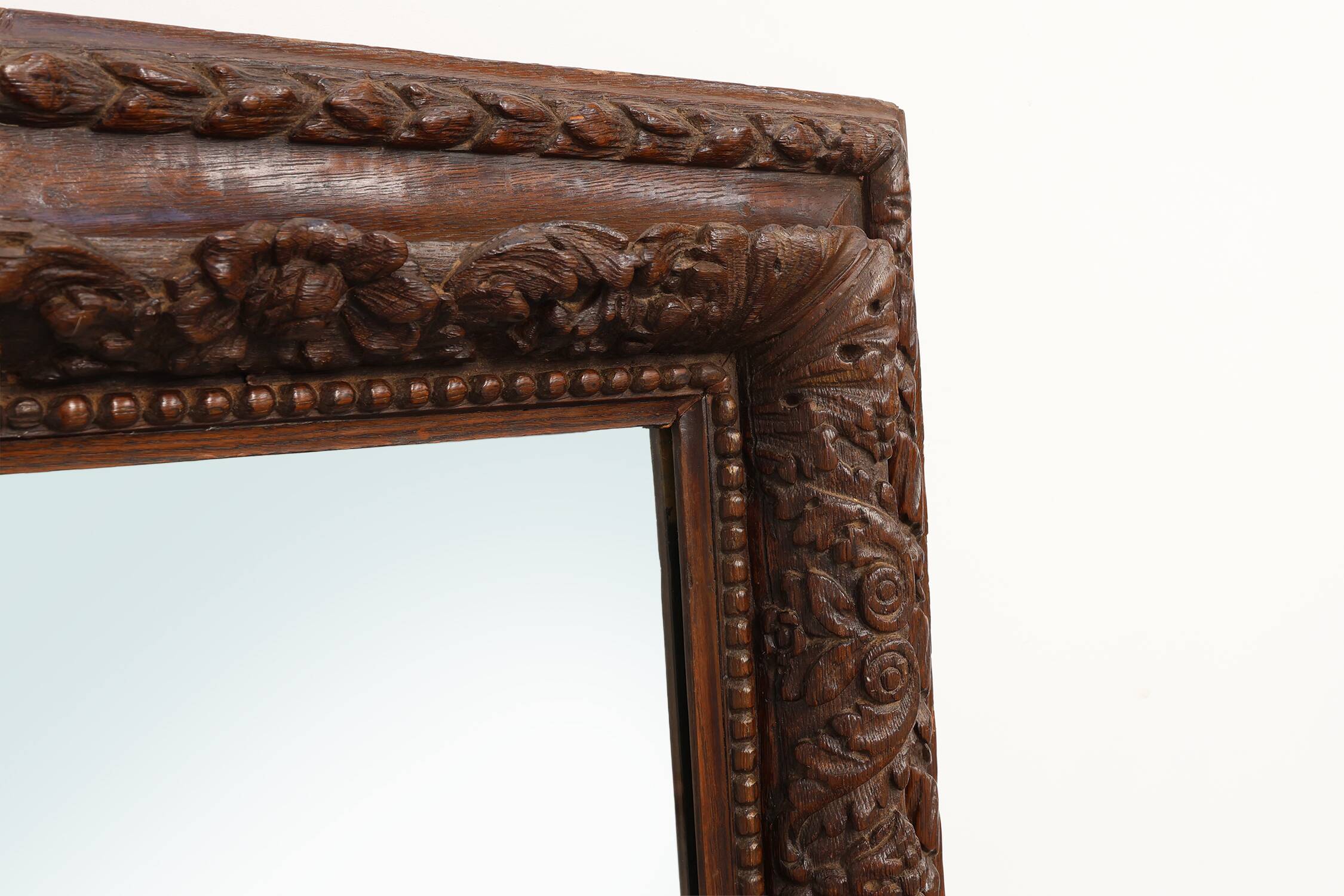 Large Antique French Carved Oak Mirror, Late 19th Century