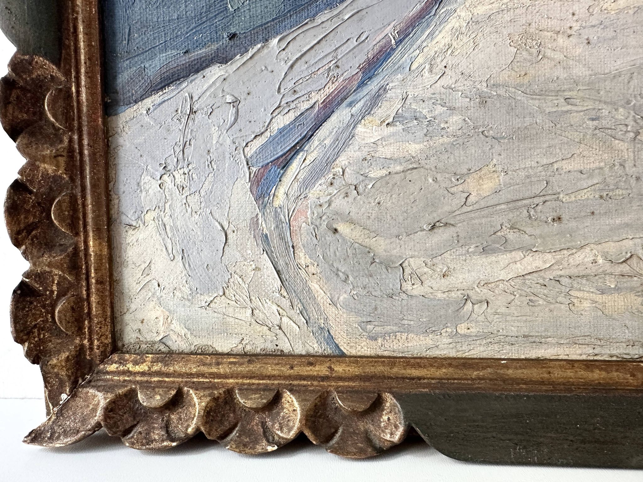 Oil on canvas of a French village "Bavay" 1928, landscape signed and framed.