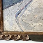 Oil on canvas of a French village "Bavay" 1928, landscape signed and framed.