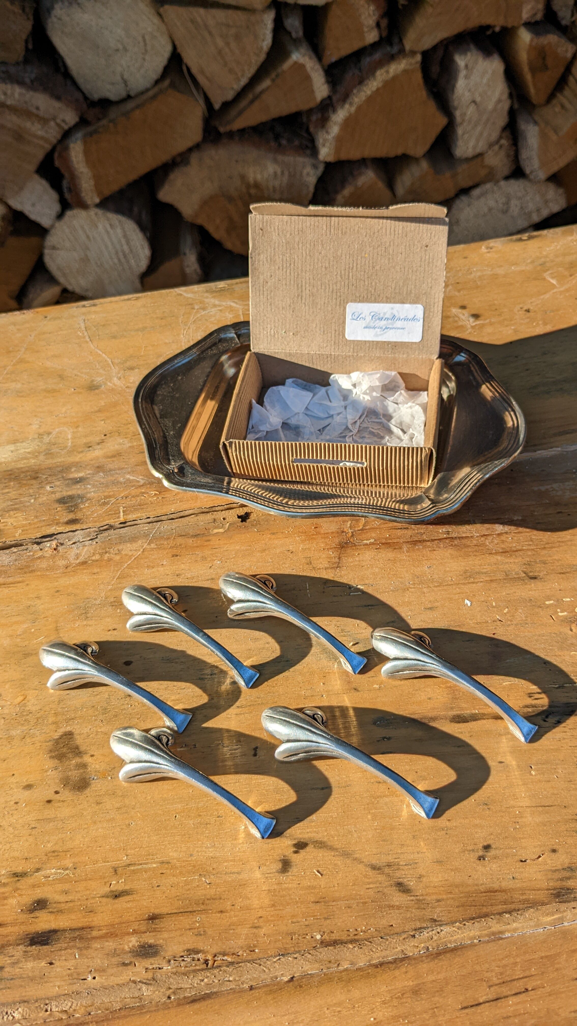 Vintage silver metal knife holders