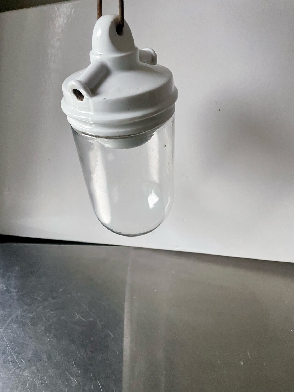 Art Deco ceiling pendant lamp in porcelain & glass