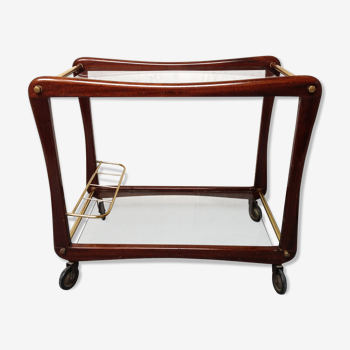 Trolley serving table, glass and brass