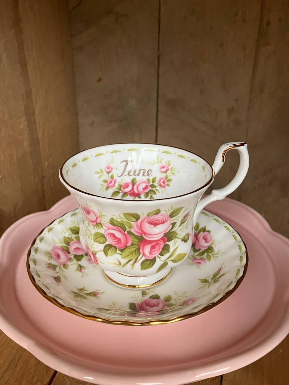 Vintage Royal Albert June porcelain cup and saucer, English manufacture