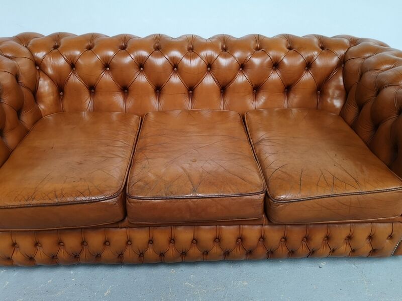 Light brown leather chesterfield sofa