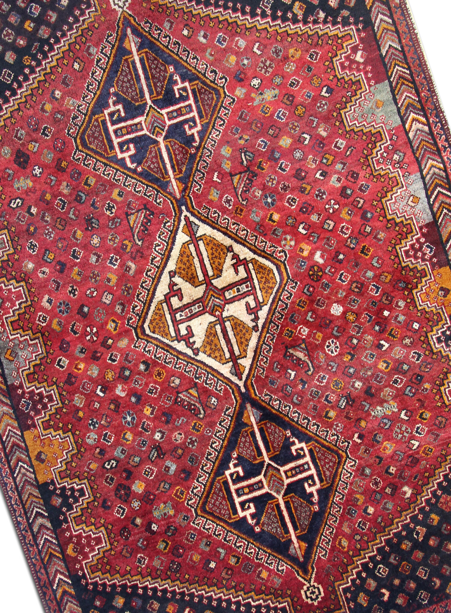 Hand made vintage persian rug traditional oriental red blue wool carpet 142x200cm