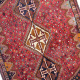 Hand made vintage persian rug traditional oriental red blue wool carpet 142x200cm