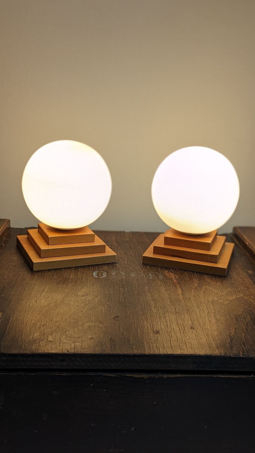 Paire de lampes géométrique/bois/vintage
